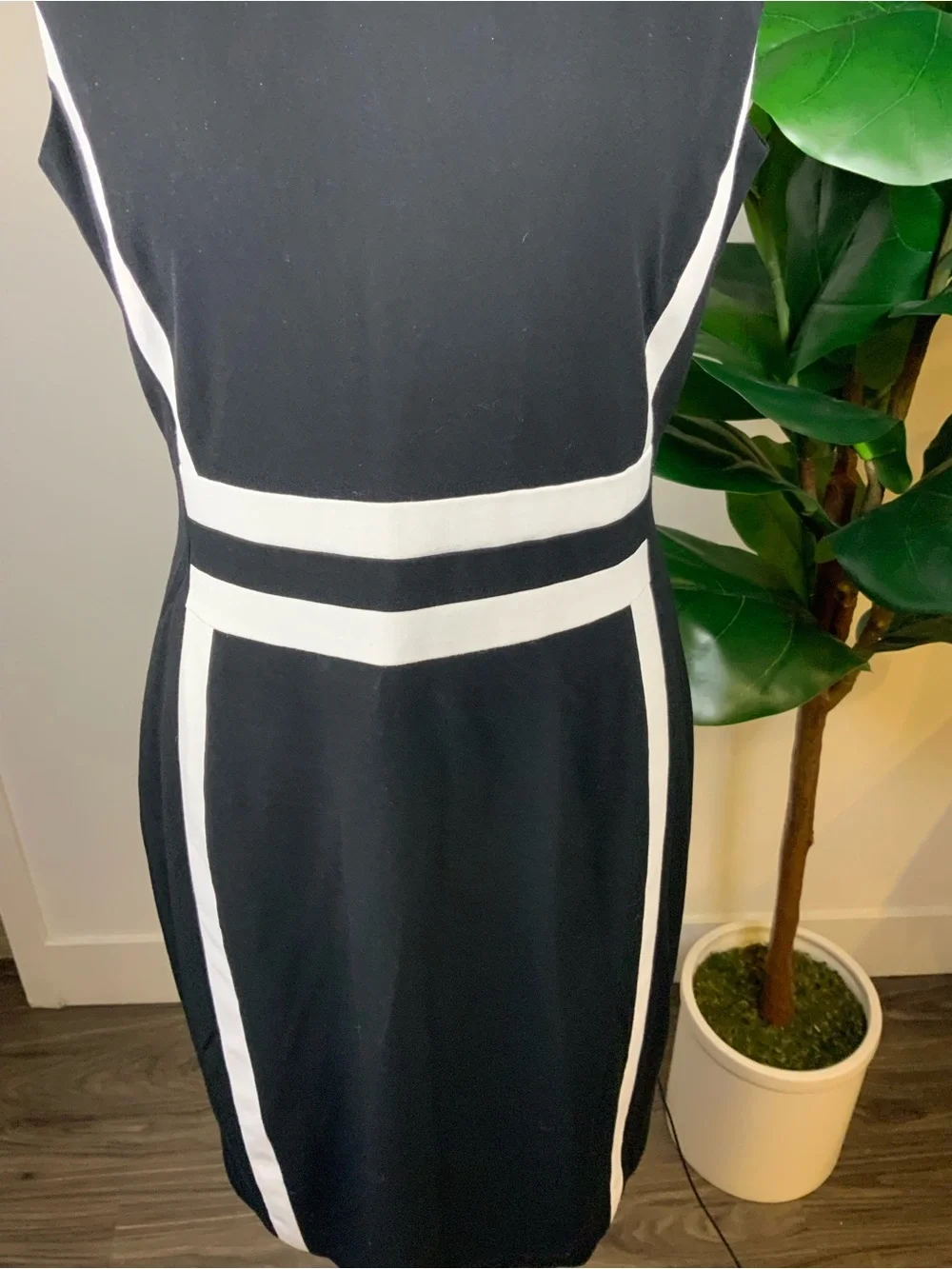 Calvin Klein Black Sheath Dress with White Contrast Panels